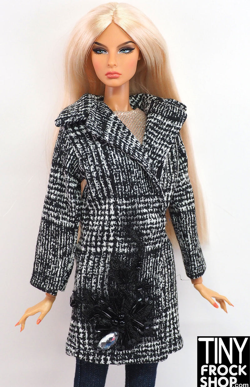 12" Fashion Doll Black and White Beaded Coat