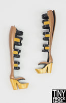12" Fashion Doll Black and Yellow Gold Open Front Tall Boots