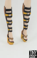 12" Fashion Doll Black and Yellow Gold Open Front Tall Boots