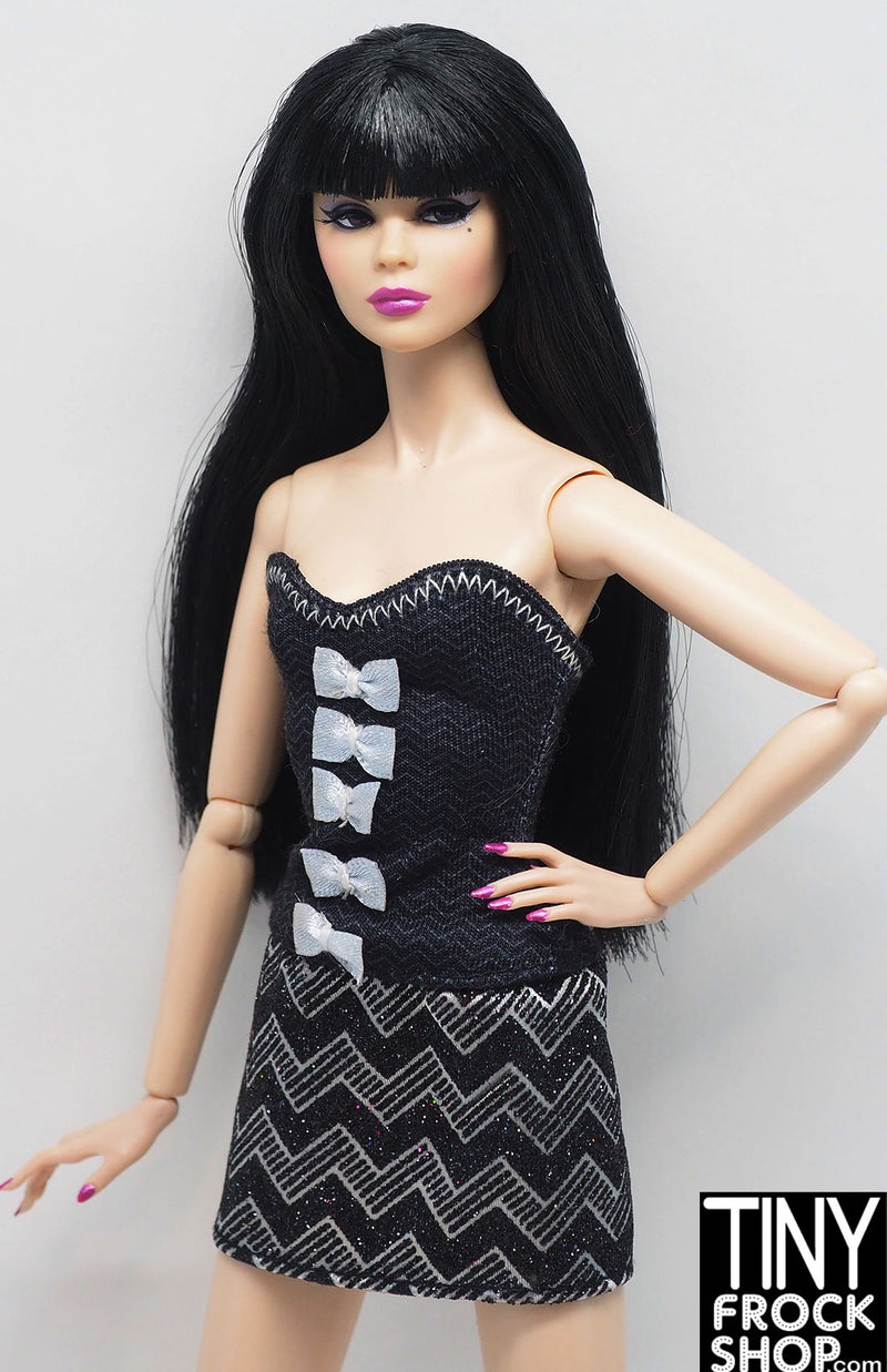 12" Fashion Doll Black Chevron and Bow Dress