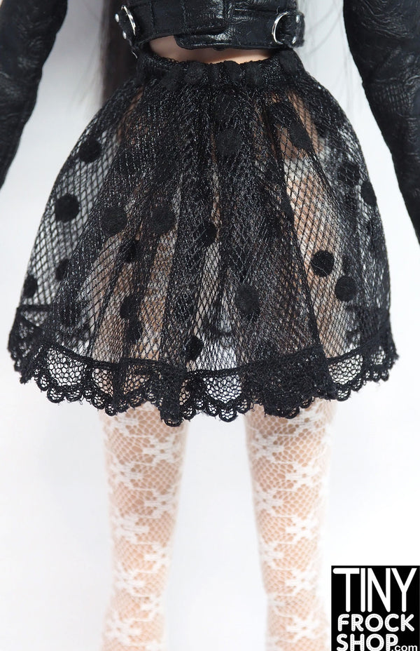12" Fashion Doll Black Dotted Tulle Sheer Skirt