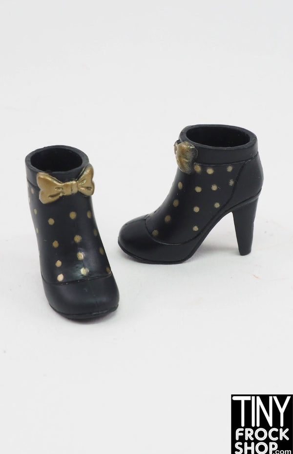 12" Fashion Doll Black Gold Dots Short Boots
