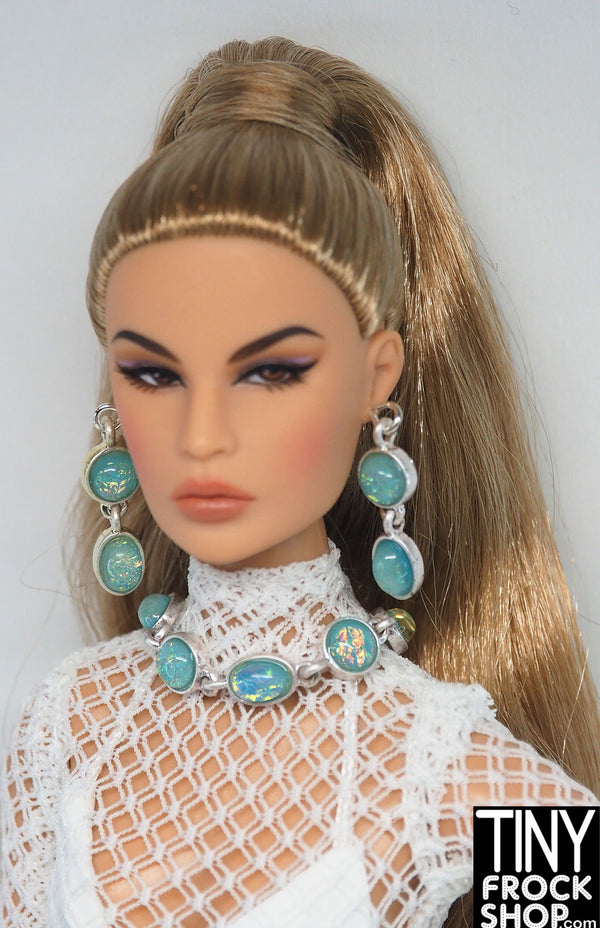 12" Fashion Doll Blue Opal Necklace and Matching Earring Set by Pam Maness