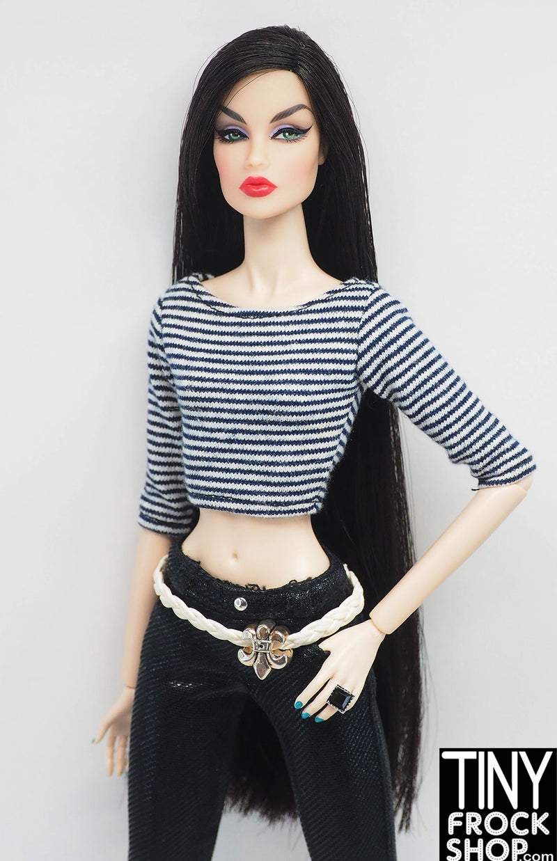 12" Fashion Doll Cream Braided Belt with Fleur De Lis by Pam Maness