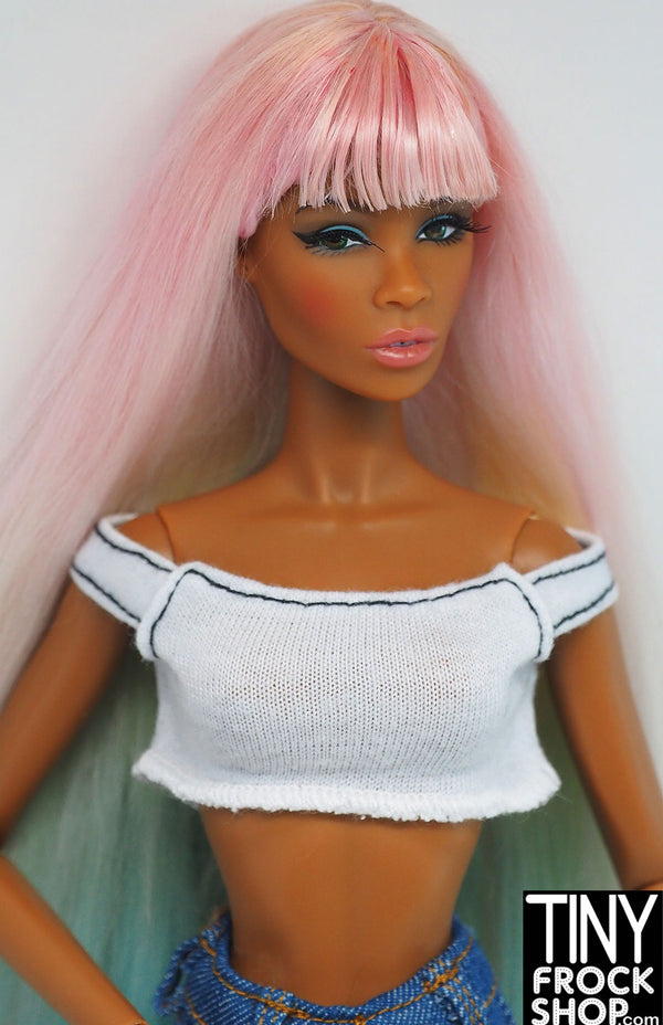12" Fashion Doll Cropped Raw  Edge White Top