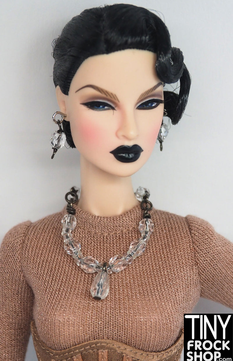 12" Fashion Doll Crystal and Dark Silver Statement Necklace and Earring Set by Pam Maness