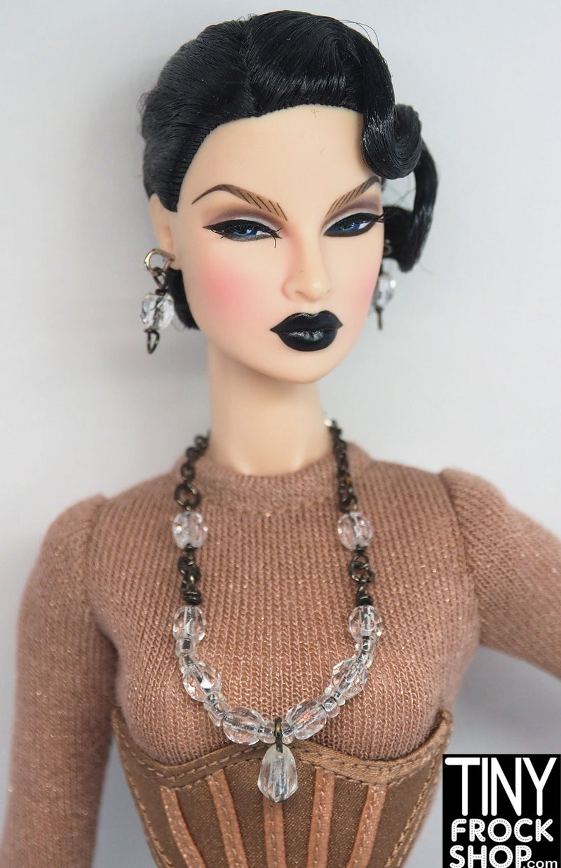 12" Fashion Doll Crystal and Dark Silver Statement Necklace and Earring Set by Pam Maness