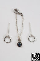 12" Fashion Doll Deep Blue Stone Necklace and Silver Hoop Earrings Set by Pam Maness