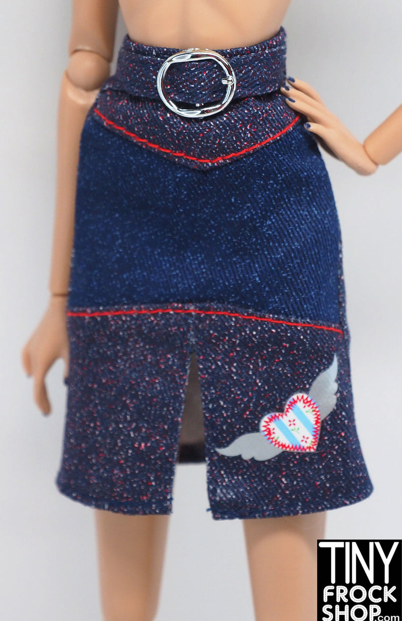 12" Fashion Doll Flying Heart Denim Skirt