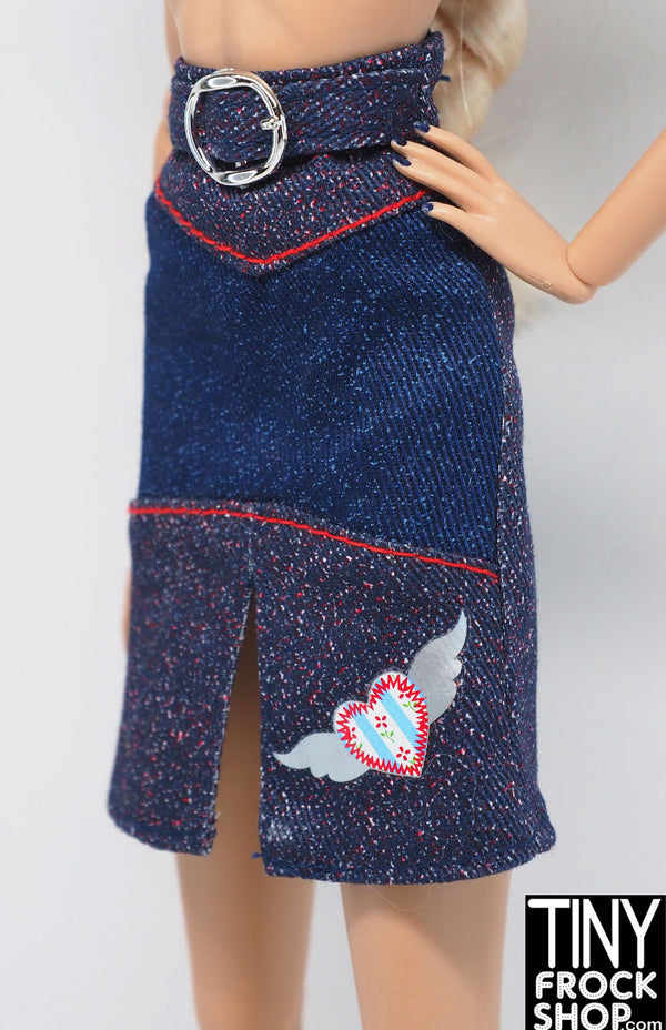 12" Fashion Doll Flying Heart Denim Skirt