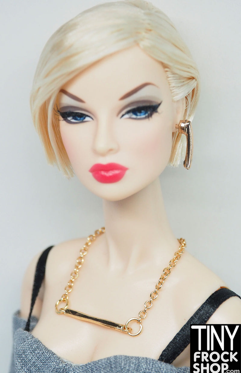 12" Fashion Doll Gold Bar Necklace and Earring Set by Pam Maness