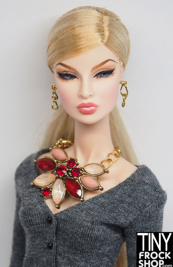 12" Fashion Doll Holiday Stoned Statement Necklace and Earring Set by Pam Maness