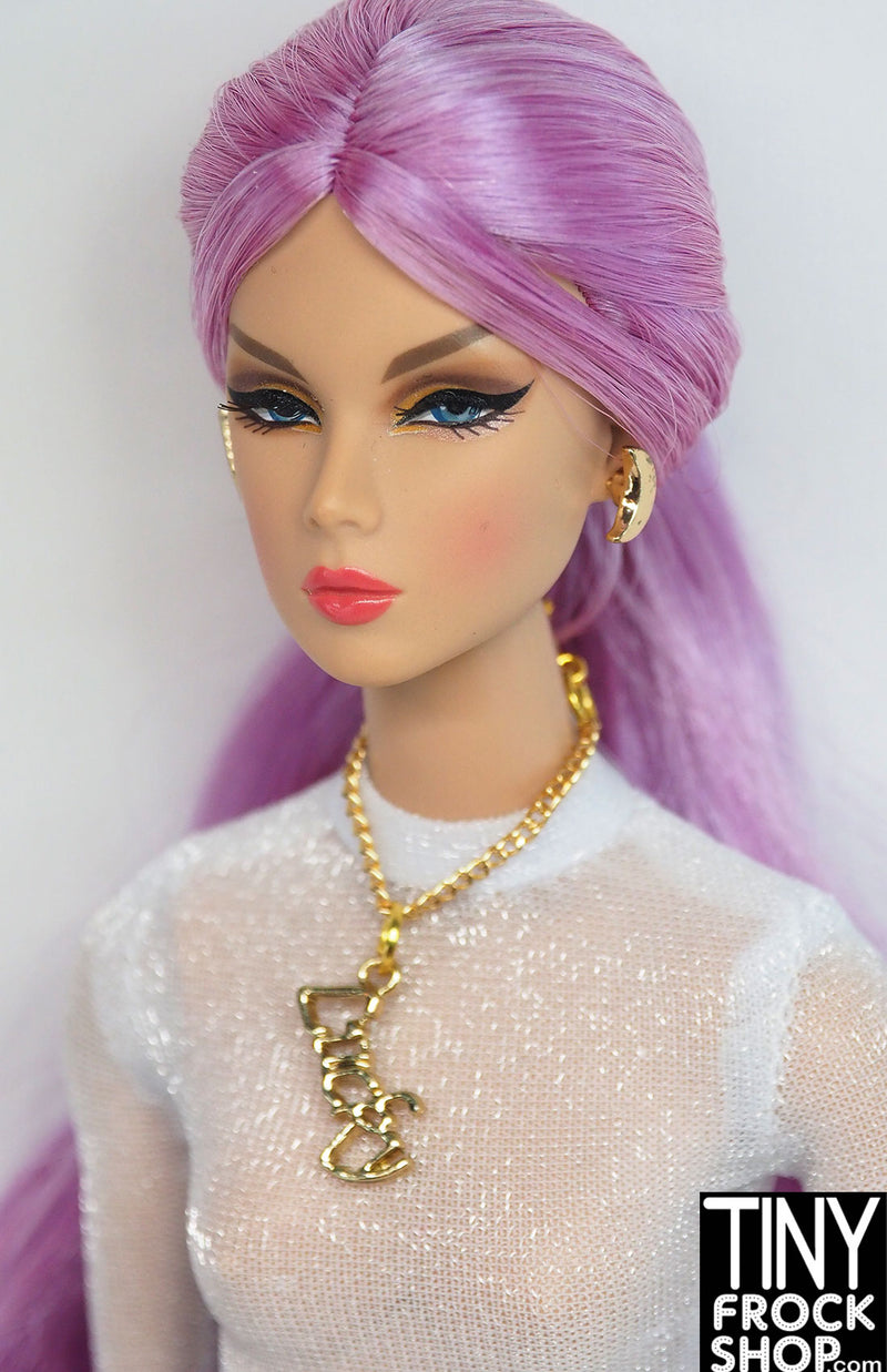 12" Fashion Doll Lucky Gold Necklace with Moon and Diamond Earrings Set by Pam Maness