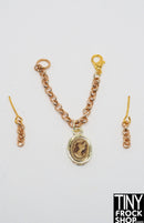 12" Fashion Doll Metal Gold Cameo Necklace and Chain Earring Set by Pam Maness