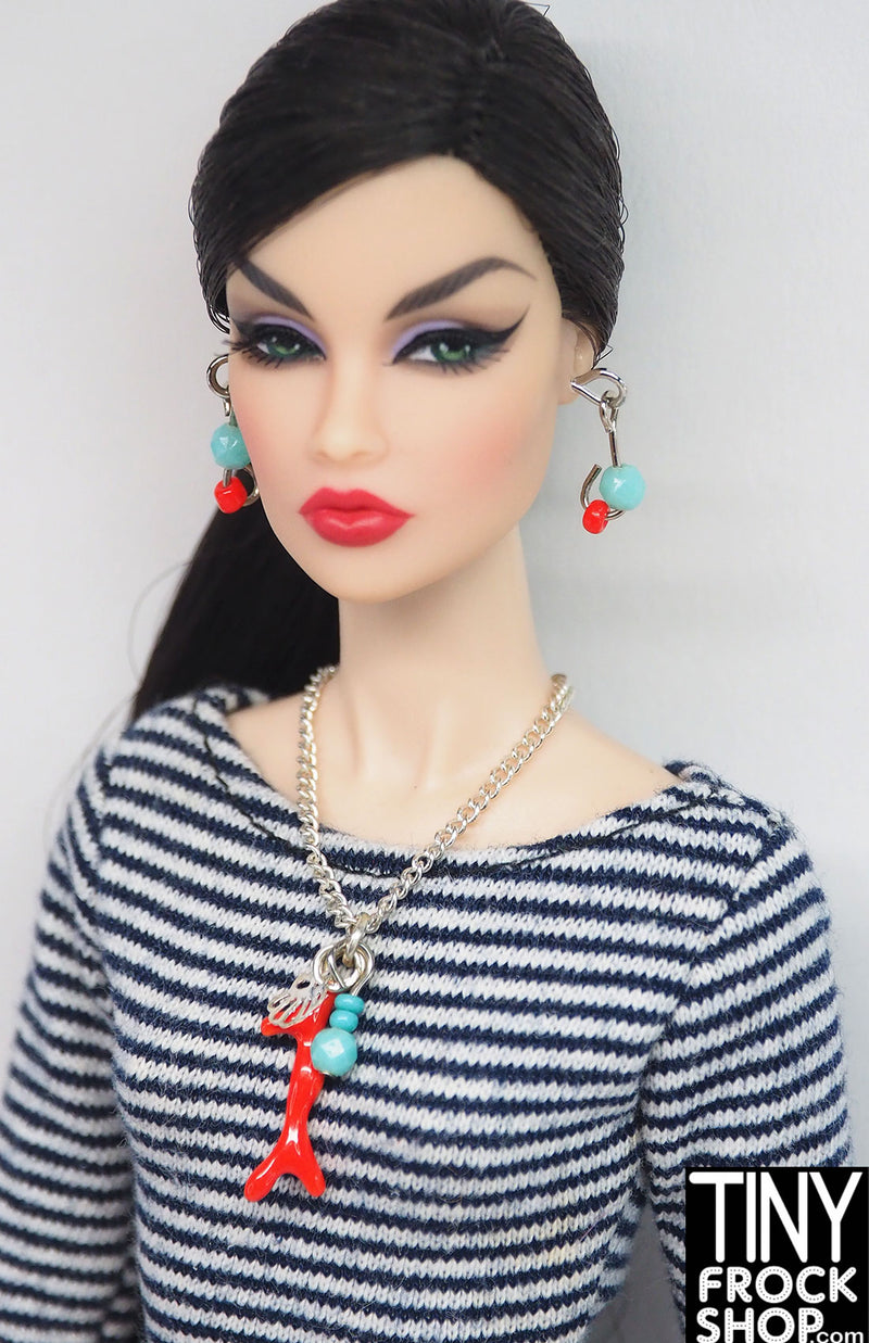 12" Fashion Doll Modern Art Dangle Necklace with Matching Earrings Set by Pam Maness