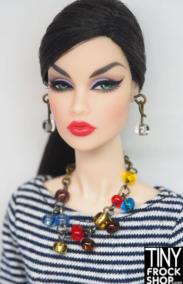 12" Fashion Doll Multi Colored Beaded Bronze Necklace with Earrings Set by Pam Maness