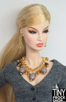 12" Fashion Doll Neutral and Amber Beaded Necklace with Chain Earrings Set by Pam Maness