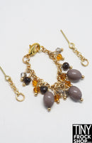 12" Fashion Doll Neutral and Amber Beaded Necklace with Chain Earrings Set by Pam Maness