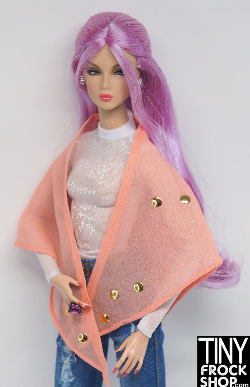 12" Fashion Doll Peach Studded Silk Chiffon Scarf by Pam Maness