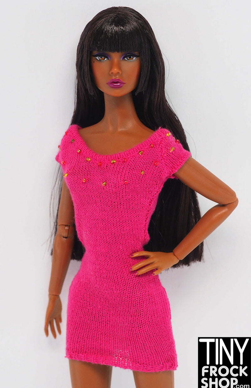 12" Fashion Doll Pink Beaded Sweater Dress