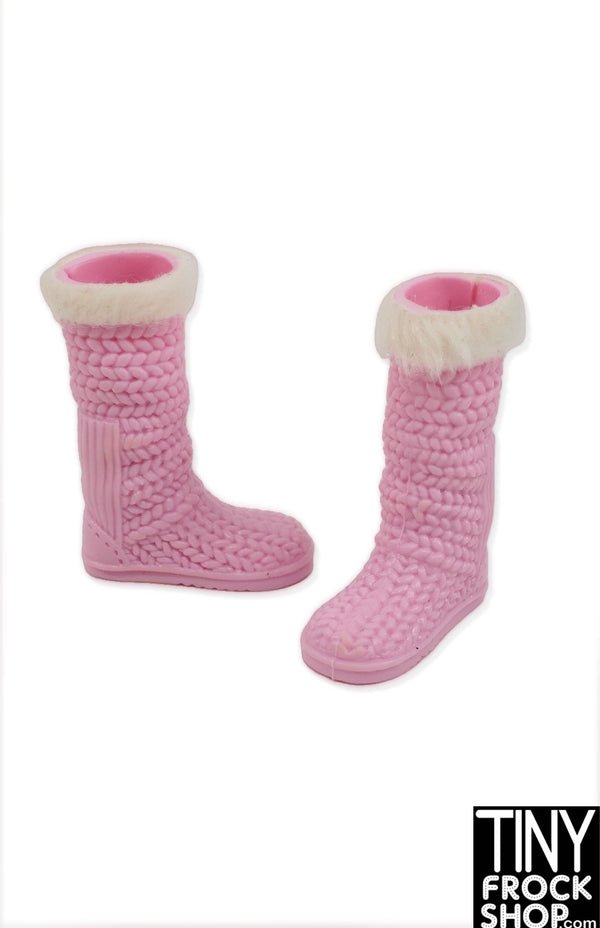 12" Fashion Doll Pink Faux Knit with Fur Boots