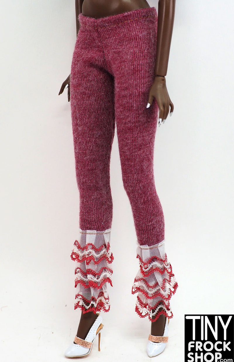 12" Fashion Doll Raspberry Leggings with Tiered Hem