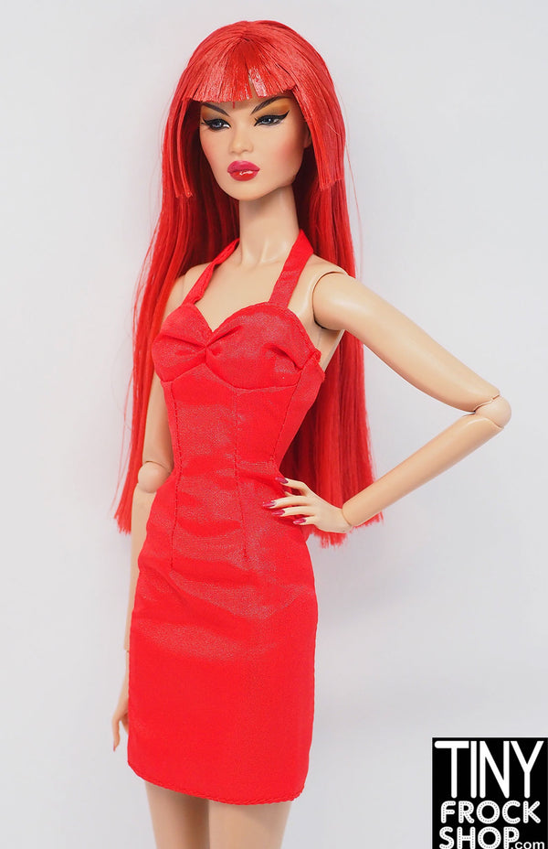 12" Fashion Doll Red Seamed Satin Dress