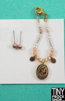 12" Fashion Doll Rose Gold Cameo Necklace and Earring Set by Pam Maness