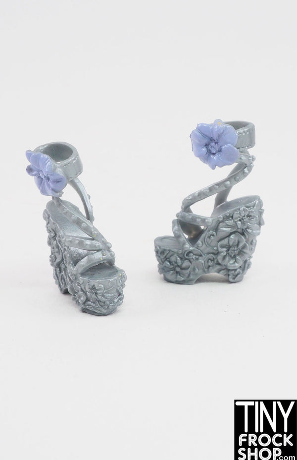 12" Fashion Doll Silver Flower Encrusted Platform Heel
