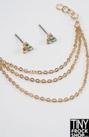 12" Fashion Doll Triple Gold Chain Necklace and AB Stone Earring Set by Pam Maness