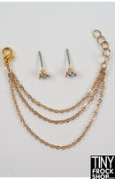 12" Fashion Doll Triple Gold Chain Necklace and AB Stone Earring Set by Pam Maness