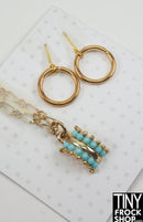 12" Fashion Doll Turquoise and Gold Necklace and Earring Set by Pam Maness