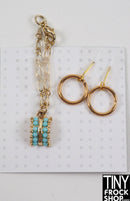 12" Fashion Doll Turquoise and Gold Necklace and Earring Set by Pam Maness