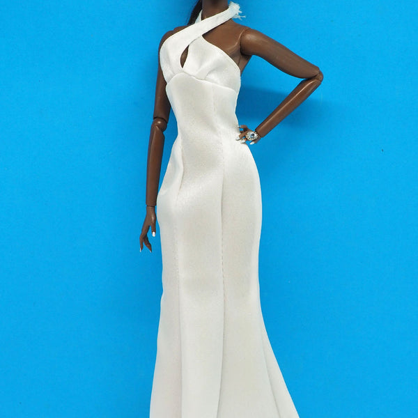 Tiny Frock Shop 12 Fashion Doll Twisted Halter White Satin Dress