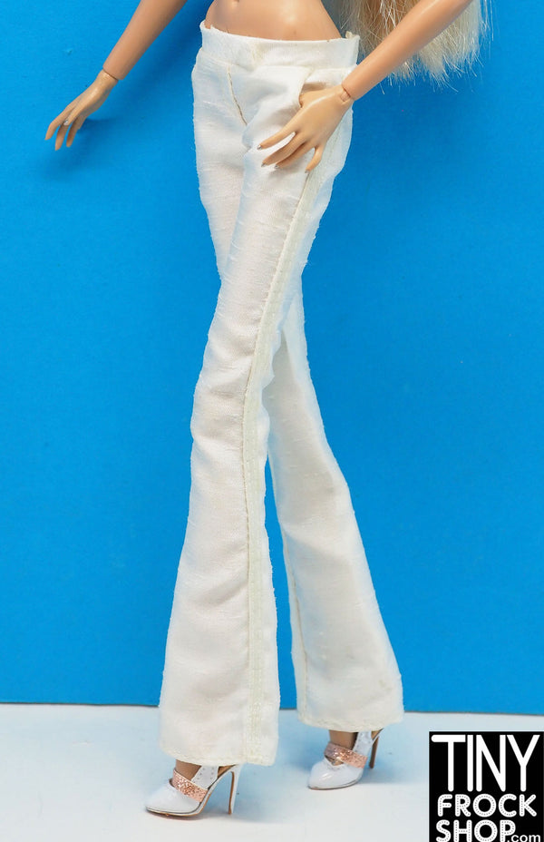 12" Fashion Doll White Slubbed Tuxedo Pants