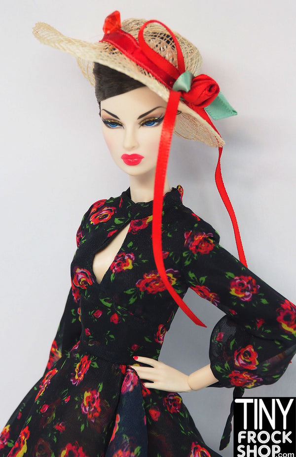 12" Fashion Doll Woven Rose Hat with Pin by Pam Maness