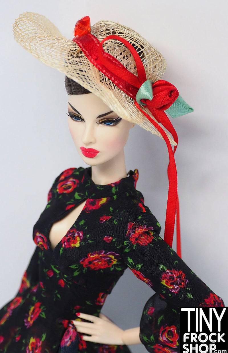 12" Fashion Doll Woven Rose Hat with Pin by Pam Maness