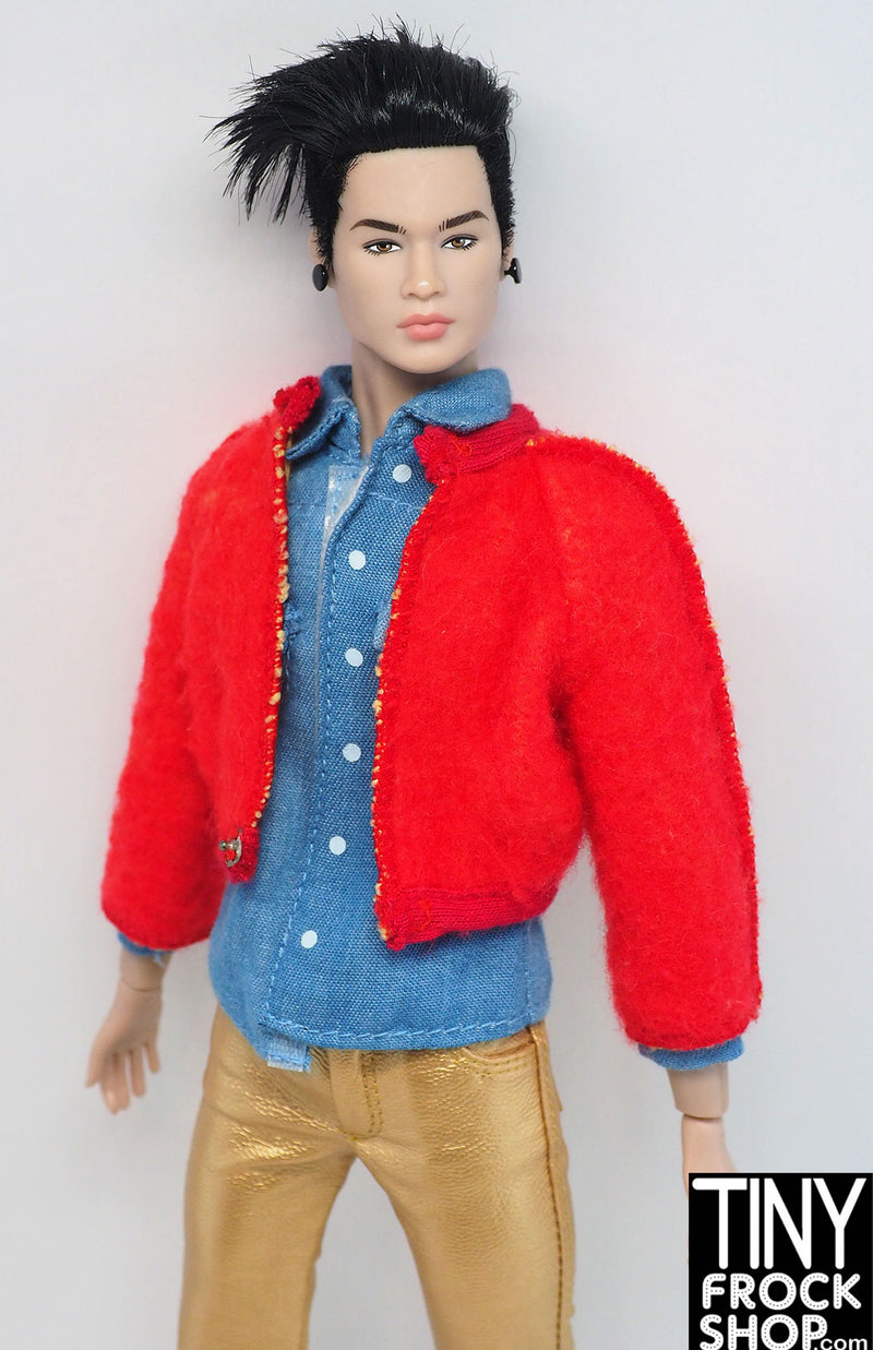 12" Fashion Male Doll Red Fuzzy Cropped Jacket