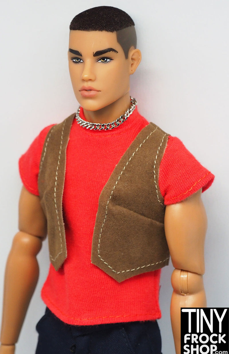 12" Fashion Male Doll Tan Suede Like Crop Vest
