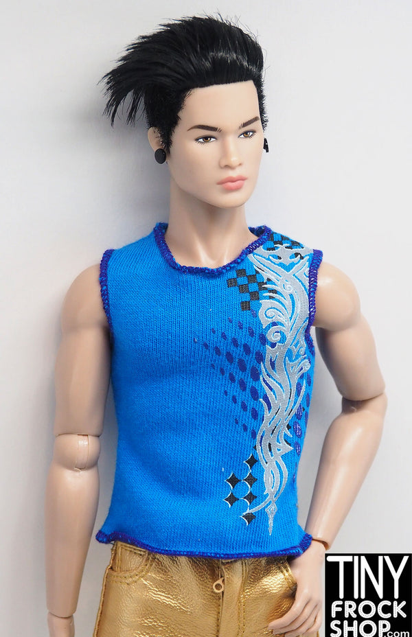 12" Fashion Male Doll Blue Graphic Muscle Tee