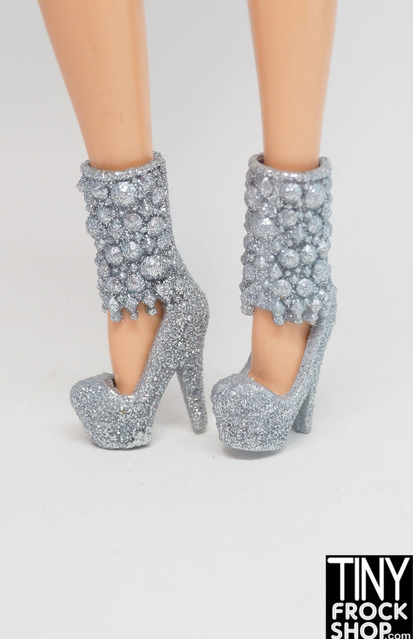 12" Fashion Doll Silver Glitter Tall Gem Look Boots