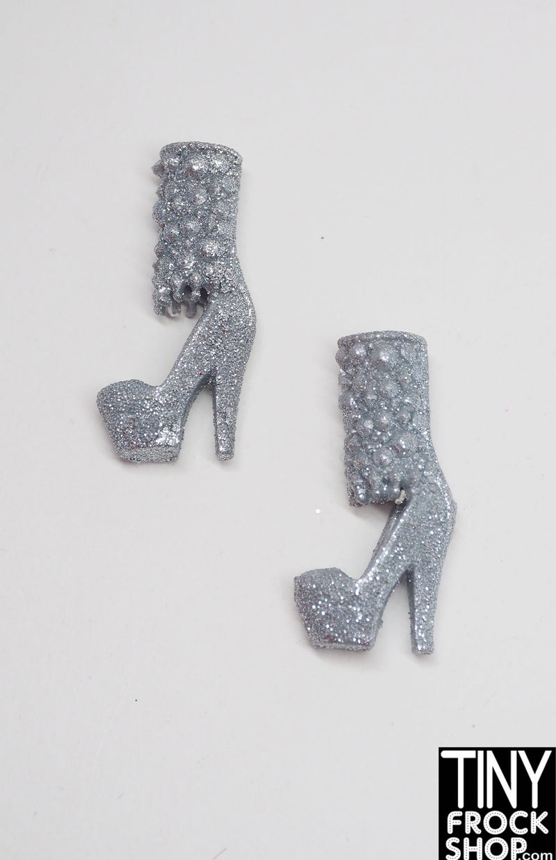 12" Fashion Doll Silver Glitter Tall Gem Look Boots