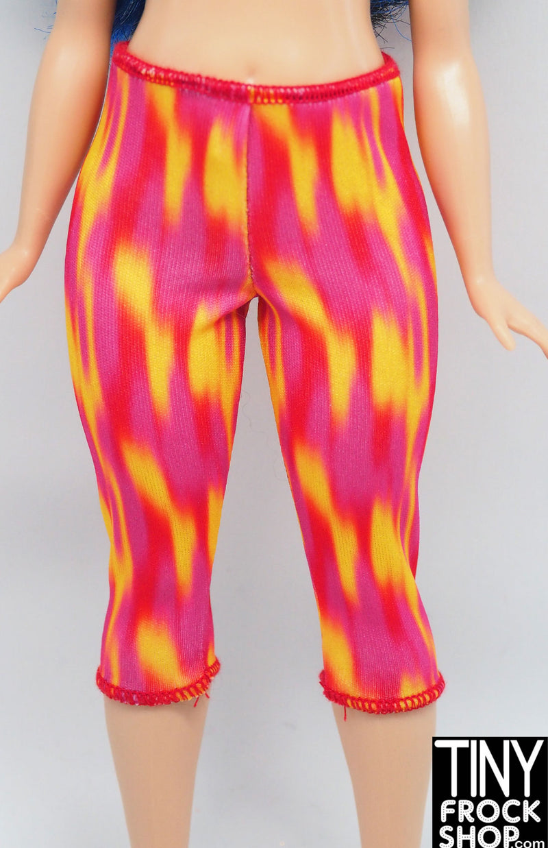 12" Fashion Doll Curvy Flaming Neon Graphic Capri Legging