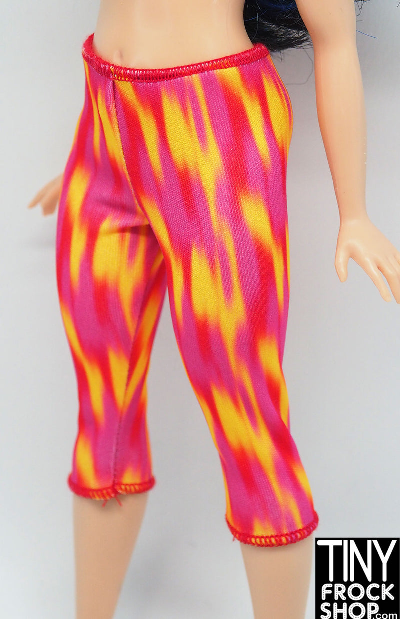 12" Fashion Doll Curvy Flaming Neon Graphic Capri Legging