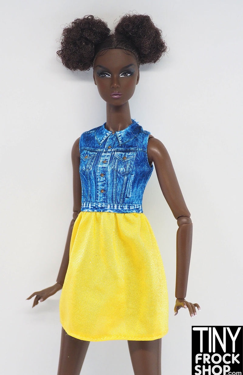 12" Fashion Doll Faux Denim Topper Dress with Yellow Skirt