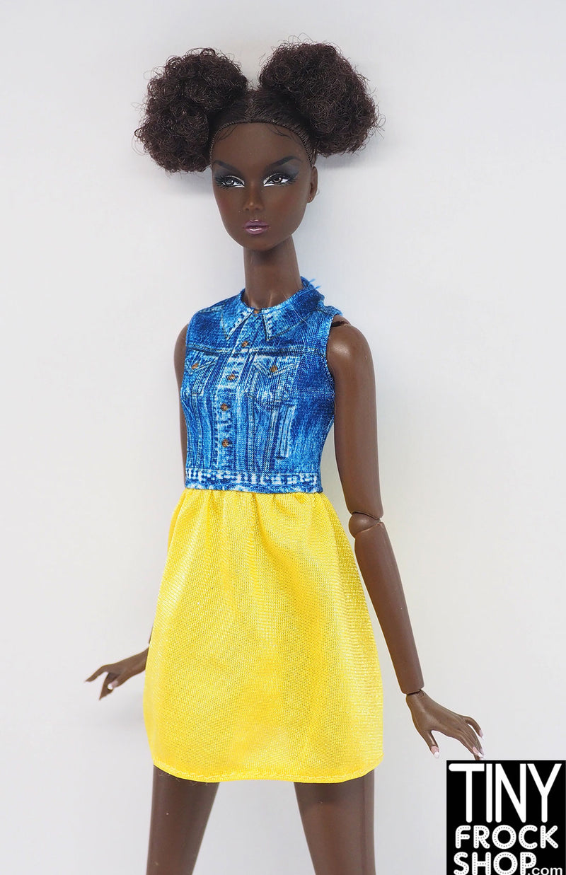 12" Fashion Doll Faux Denim Topper Dress with Yellow Skirt