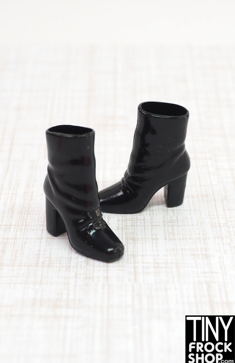 12" Fashion Doll Shiny Black Short Scrunch Boots