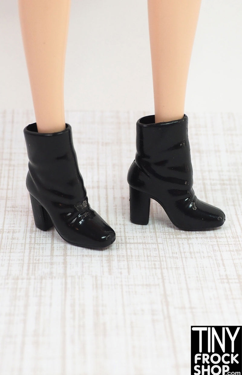 12" Fashion Doll Shiny Black Short Scrunch Boots