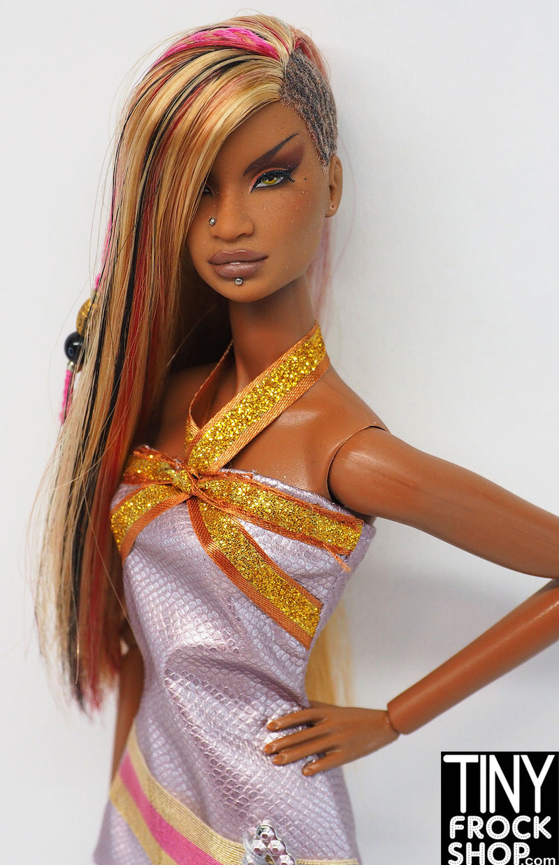 12" Fashion Doll  Lavender Pleather Asymmetrical Dress