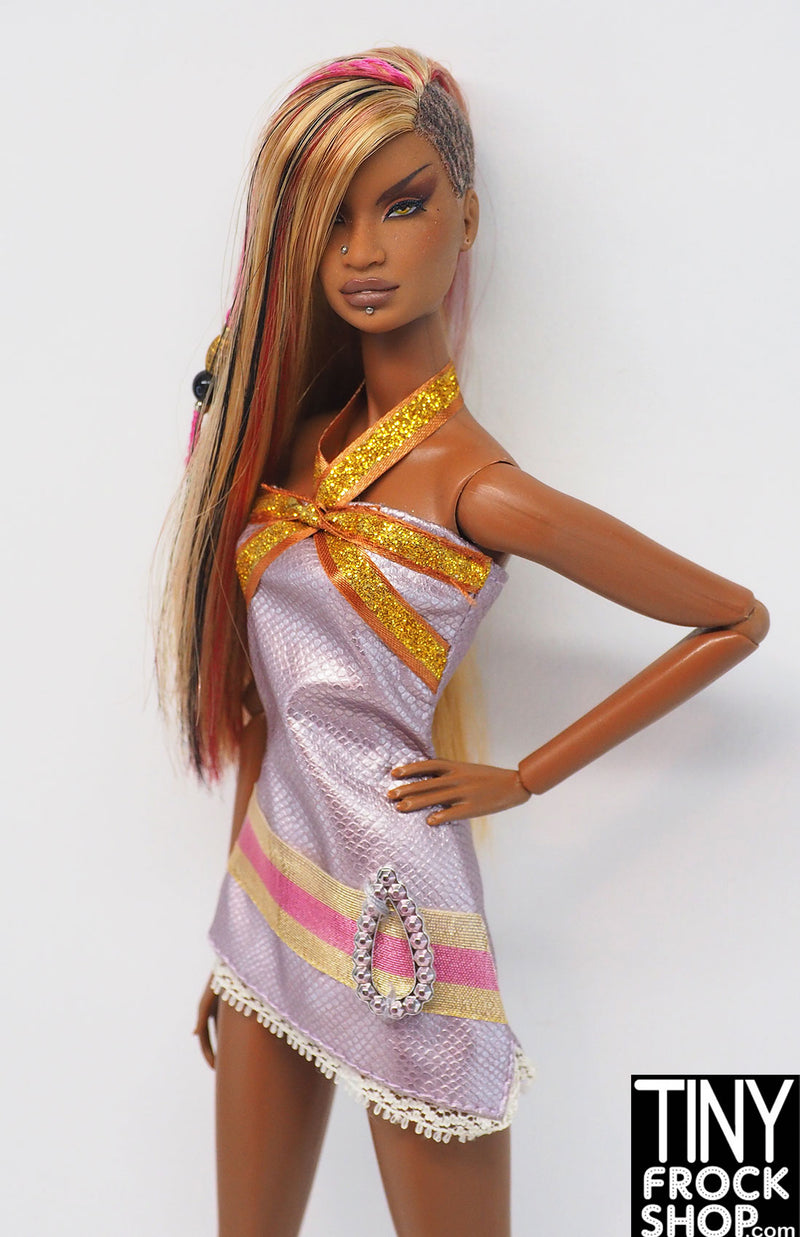 12" Fashion Doll  Lavender Pleather Asymmetrical Dress